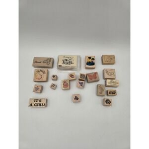 Lot Of 20 Vtg Rubber Stamps Variety Thank You Animals Fish Stampendous And more